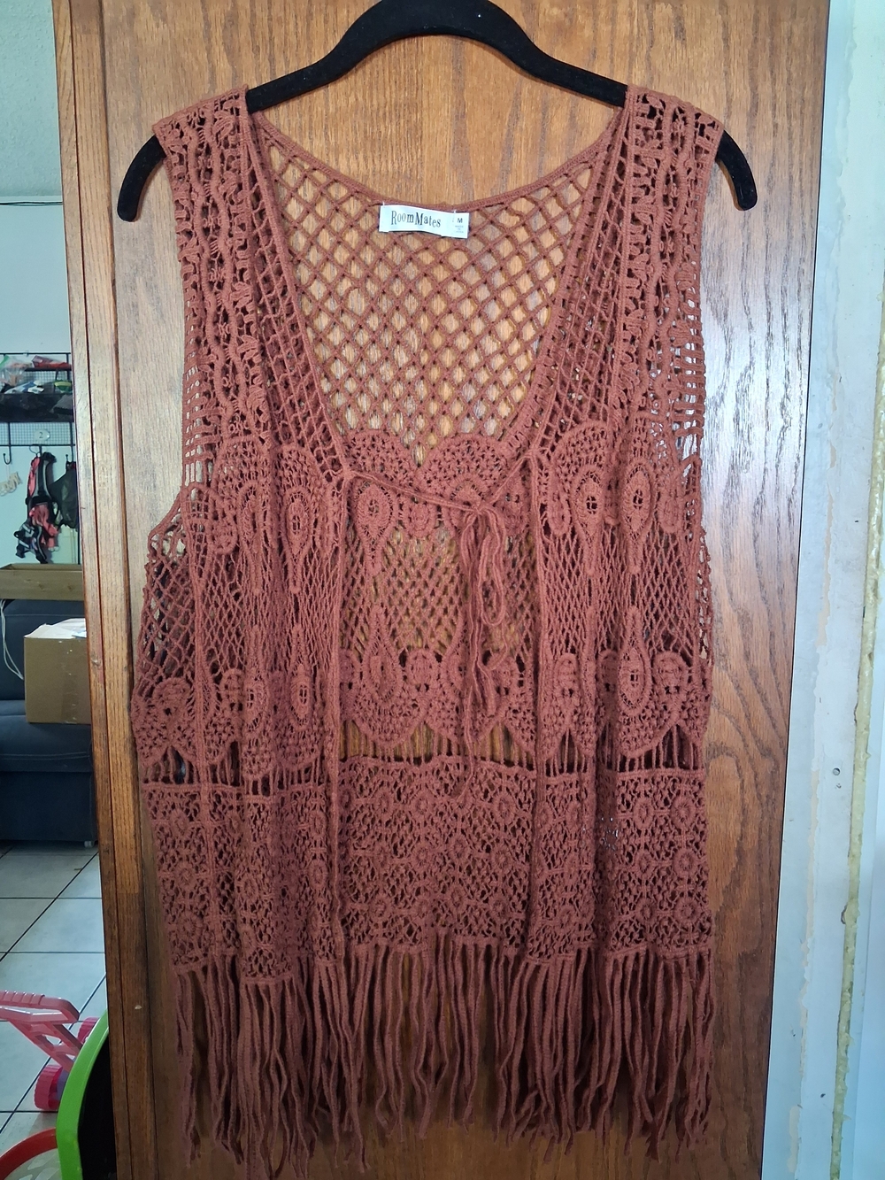 Roommates Burnt Orange Crochet Fringe Camisole Vest